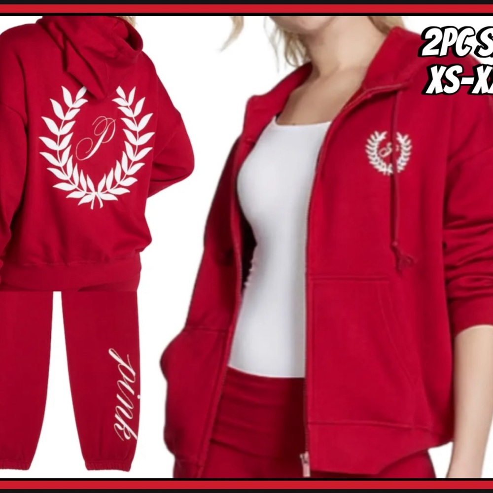 NEW VICTORIAS SECRET PINK OVERSIZED FULL ZIP HOODIE & PANTS SET. XS-XXL